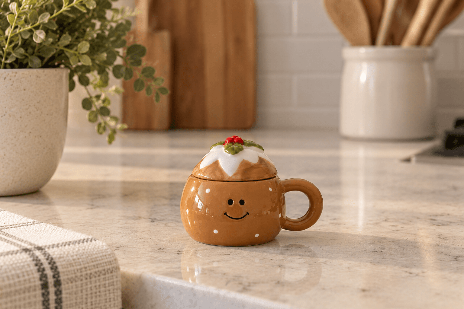 Ceramic Christmas Pud Mug with Lid